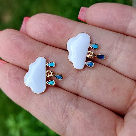 Rainy Day Cloud Stud Earrings, S925 - Picture 4 of 5